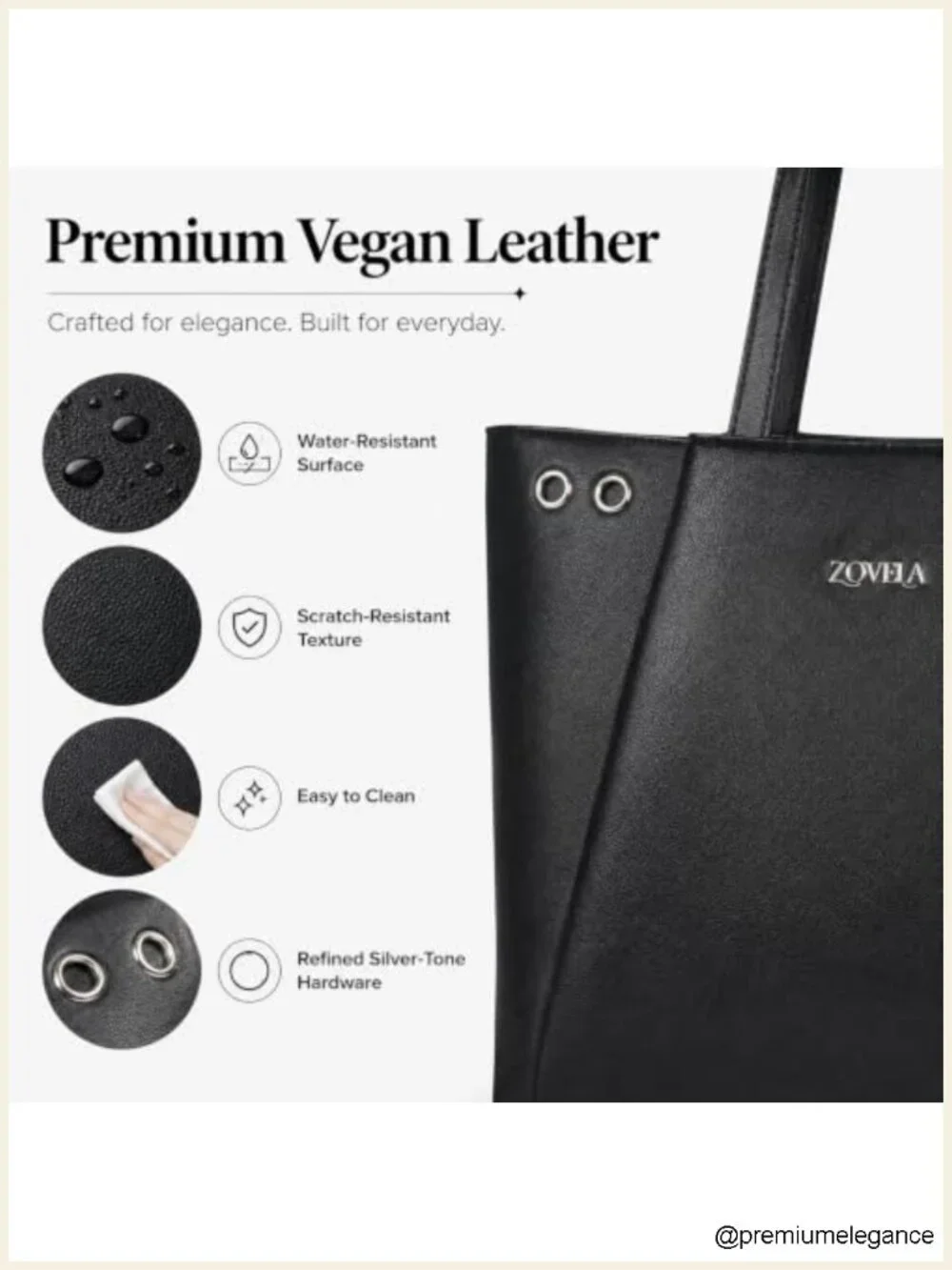 Large Structured Vegan Leather Work Tote Bag with Compartments for Women